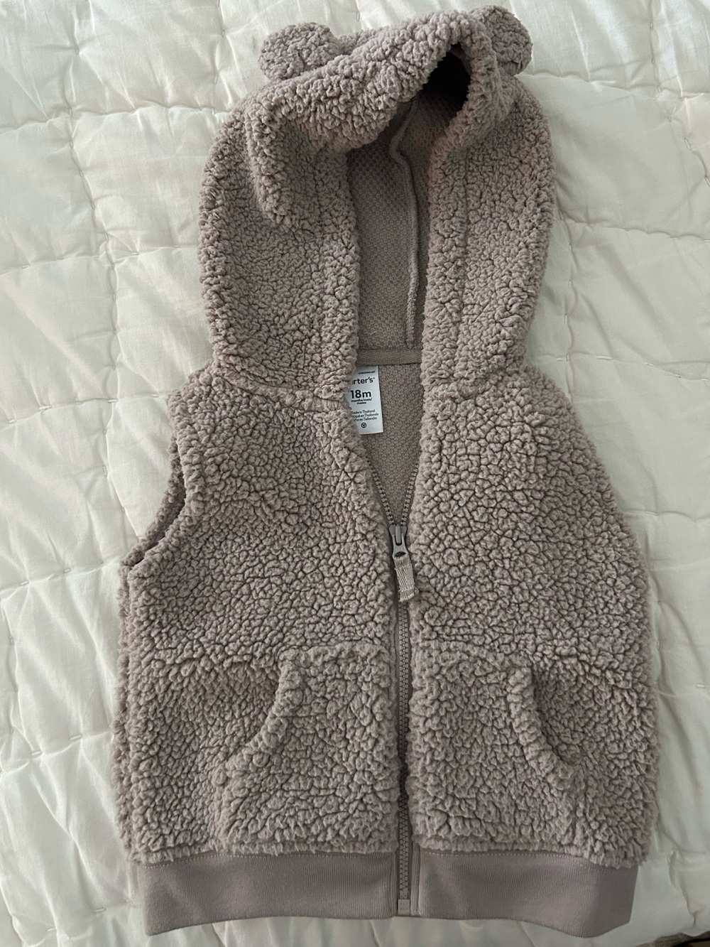 Carter's Taupe Sherpa Hooded Vest with Bear Ears